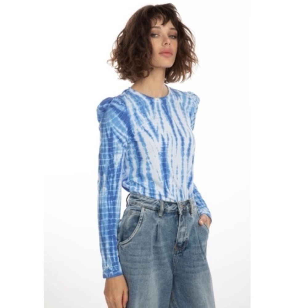 NWT Generation Love Josephine Indigo Tie-Dye Blue & White Long Sleeve Top